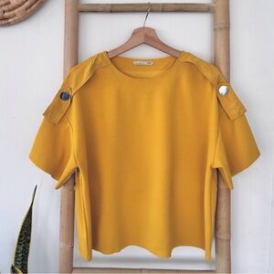 Zara Yellow Short Sleeve Top with Shoulder Buttons